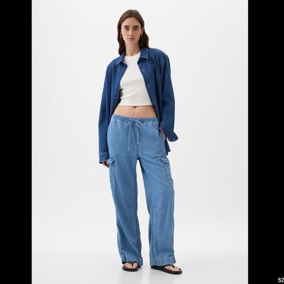 Gap High Rise Cargo Easy Jeans Medium Indigo L - Picture 1 of 13